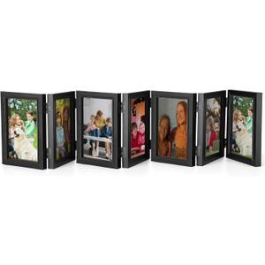 Sintuff 7 Folding Hinged Picture Frames Foldable Photo Frames High Definition Natural Wood Collage mounts Rustic Desktop Acrylic mounts for Family Birthday wall Decor, Black (4 x 6 Inch)