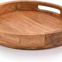 Samhita Round Serving Acacia Wooden Tray with Handles for Serving Beverages & Food on Bar Living Room Home Dining Table (12" x 12" x 1.6")