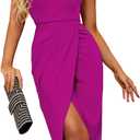 One Shoulder Formal Dress Ruched Cocktail Party Midi Dresses (Small, Purplered)