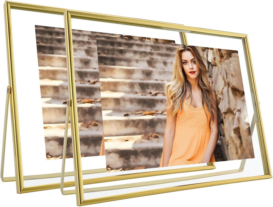 Gold Floating Frame, 8"x10", Horizontal, 2 Set, For Picture 7x9, 6x8, 5x7, Tabletop Shelf Photo Frames, Classy For Mother's Day, Birthday or Wedding