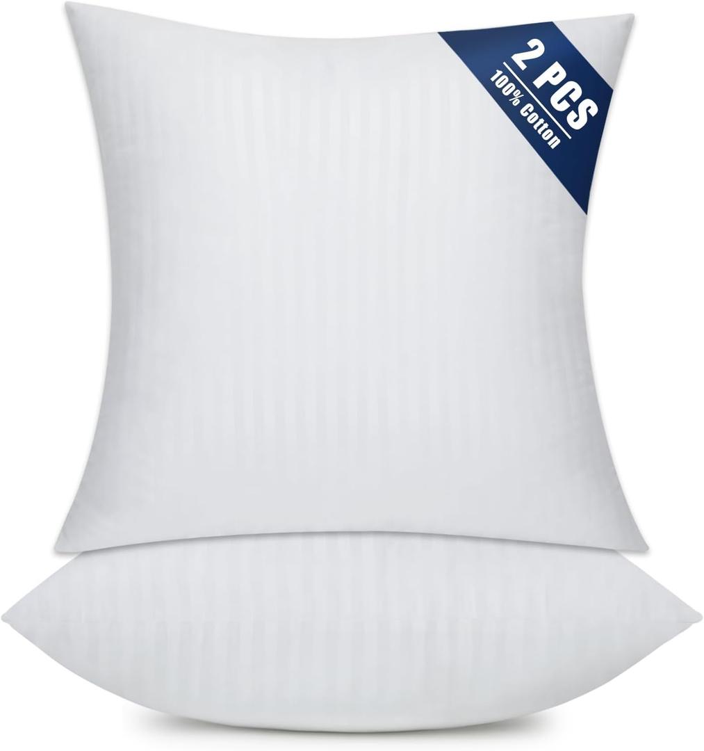 OKBA Set of 2 Throw Pillow Inserts, Hypoallergenic Soft & Firm Cushions with 100% Cotton Cover, 16x16 Pillows Filler for Side Sleepers, Sofa, Bed and Home Decor, Indoor Quality Hotel Pillows (16x16 Inch (Pack of 2)-1CM Stripe)