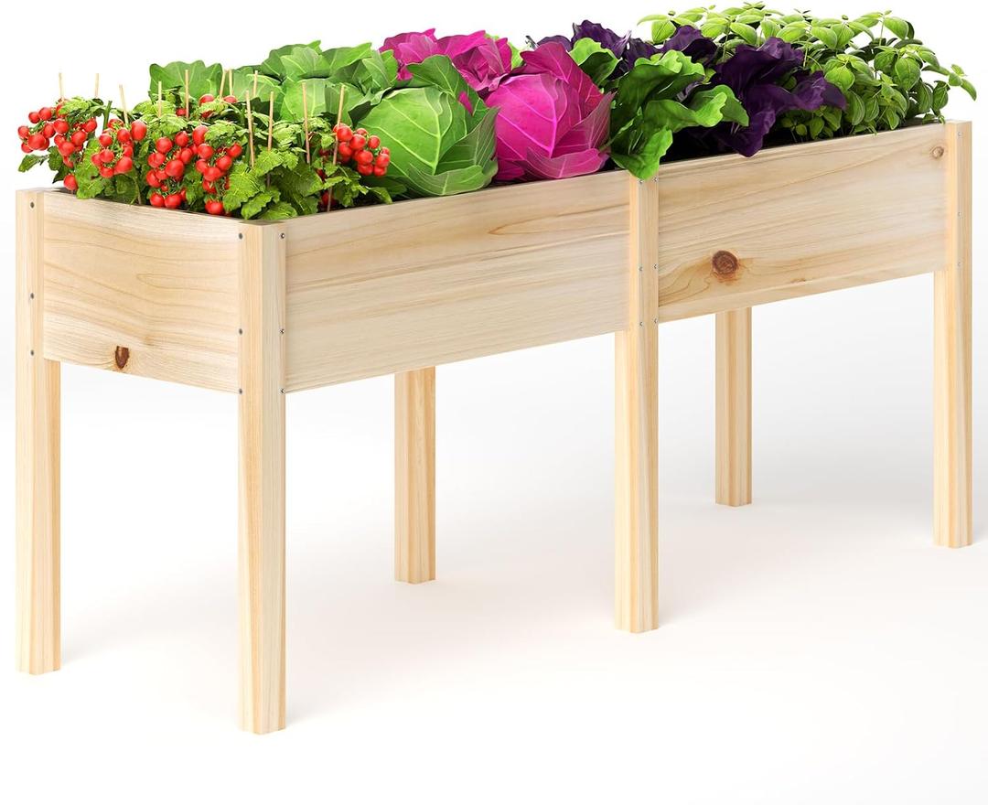 MIXC 72L X 23W Raised Garden Bed Outdoors with Legs, Elevated Reinforced Wooden Large Planter Box for Backyard, Patio, Balcony w/Divider Panel, 6 Legs, 300lb Capacity