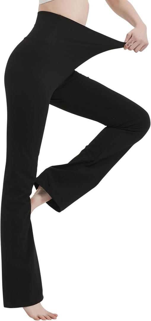 MC&LO Cotton Spandex High Rise Bootcut Flare Yoga Pants Legging(Regular Size/Plus Size) M (Black)