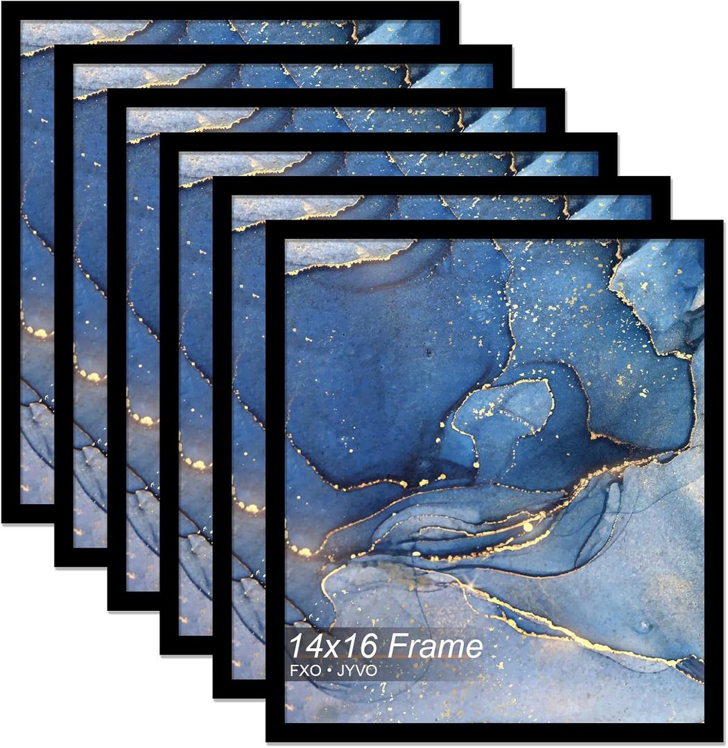 Fxojyvo 14x16 Picture Frame Set of 6, Black Frame for 14 x 16 Inch Picture Poster Photo, Light Weight and High Transparent 14 by 16 Frame for Wall - 6 Pack/Black/14 x16
