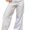 Raruxxin Y2K Eyelet Pants for Women Cute Flower Embroidered Pants Casual Loose Wide Leg High Waist Palazzo Lounge Trousers (Large)