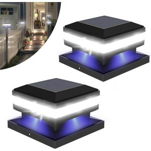 Sumaote Solar Post Lights 160LM 52 LED - Outdoor Deck Fence Post Cap Lights fit 4x4 5x5 6x6 Wood Posts, IP65 Waterproof for Garden Porch Patio, 6000K White Lighting, 2 Pack