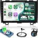 8 CORE 6G+128G Car Radio Stereo for Honda CRV 2007-2011 with Wireless CarPlay/Android Auto, 9 Inch HD Touch Screen Android 13 Head Unit GPS/WiFi/Bluetooth/32-Band DSP/USB/SWC+HD Backup Camera