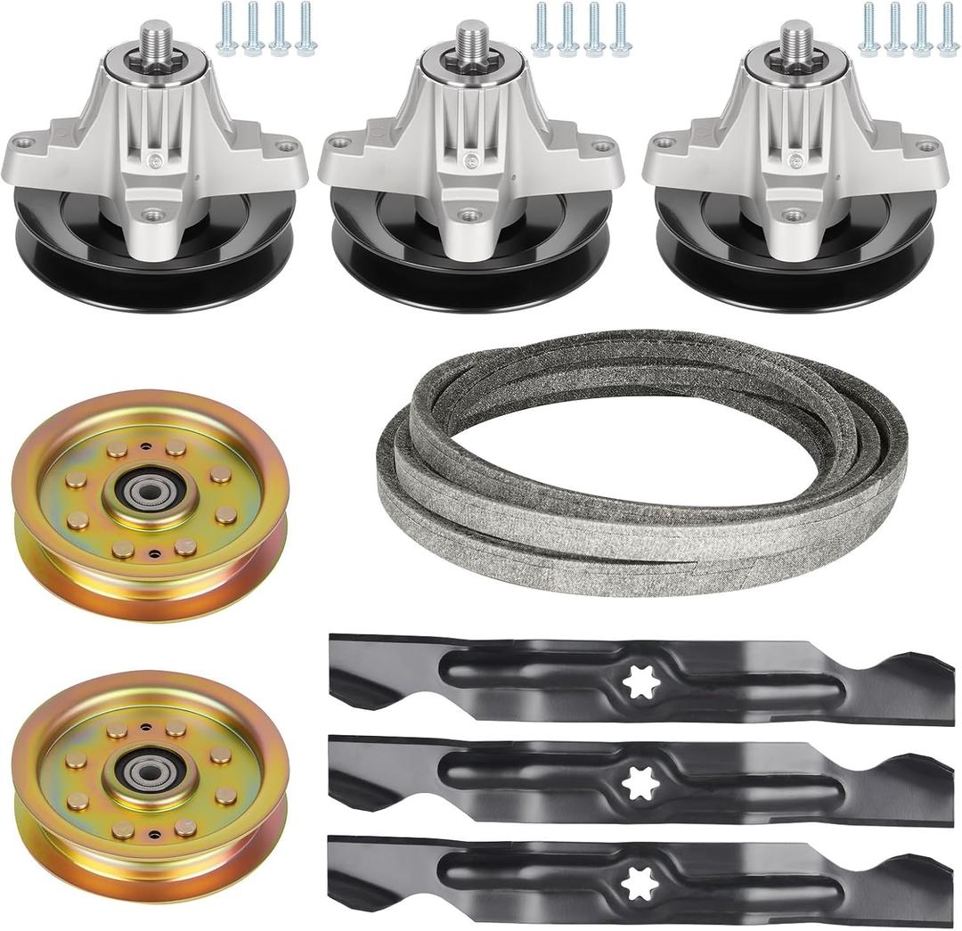 50 inch Deck Spindle Blade Belt Idler Kit for Cub Cadet MTD LTX1050KH LTX1050VT SLTX1050, 3 Spindle Assembly 918-05016 918-04825 618-04825, 3 Blade 742-04053, 2 Idler 753-08171, 1 Belt 754-04240 162"