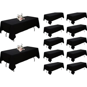 Dugpit 12Pack Black Rectangle Tablecloths - 60x102 Inch Polyester Tablecloths for 6 Foot Tables, Wrinkle Resistant Washable Fabric Black Table Clothes for Christmas, Wedding, Banquet, Party