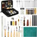 FifthQuarter Leather Tooling Kit: 458 Pcs Essential Leather Working Tools and Supplies for Starter with Guide Craft Tool Kits with Organizer for Stamping | Cutting | Stitching | Carving