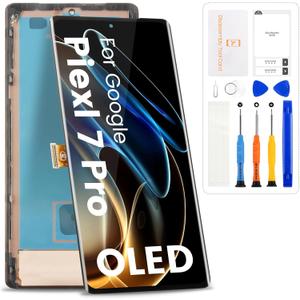 OLED for Google Pixel 7 Pro Screen Replacement,Black with Frame | for GP4BC GE2AE,LCD Display Screen Touch Assembly with Repair Kits,No Fingerprint Cable