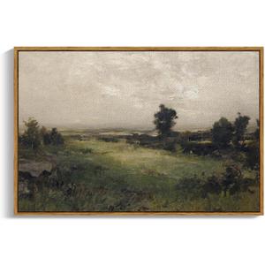 InSimSea Framed Canvas Wall Art Vintage Decor, Framed Vintage Landscape Canvas Wall Art, Wild Field Oil Painting Prints, Cottagecore Bedroom Bathroom Office Decor, 24"x36"