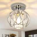 Hallway Light Fixtures Ceiling,Modern Chrome Crystal Ceiling Lights Fixture, Semi Flush Mount E26 Small Hallway Lighting Fixtures Ceiling Light for Porch Entryway Foyer Bathroom (Iron+Acrylic, Silver)