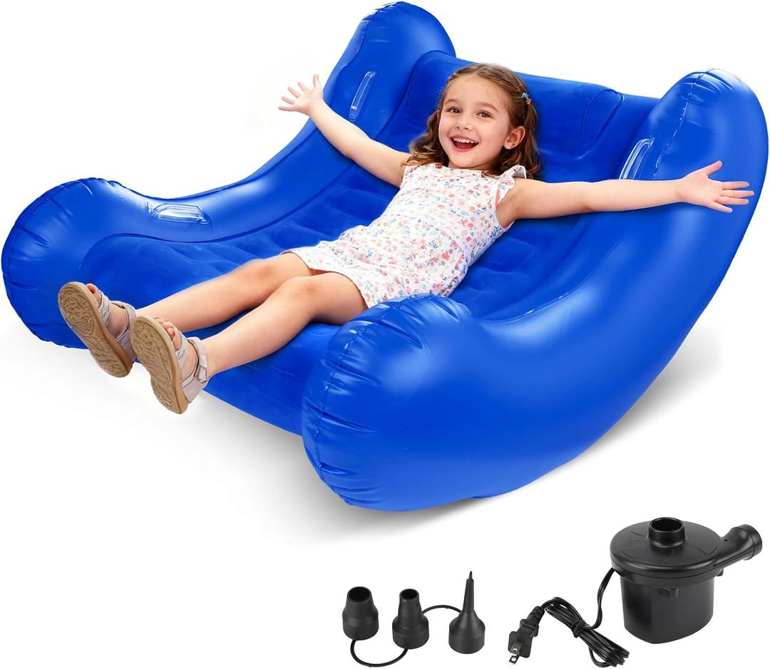 Sensory Rocker Chair for Kids, 42 x 42 x 38 Inflatable Pod Rocking Chair, Air Cloud Rocker, Autistic ADHD Sensory Chairs for Child, Indoor/Outdoor Toddler Rocking Chair (Blue)