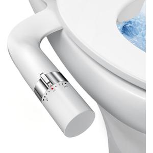 Bidet Attachment for Toilet, Ultra-Slim, Non Electric Dual Nozzle, Fresh Cold Water Spray Sprayer, Bidets Existing Toilets Seat, Baday Beday Badette Bedette, Feminine Rear Wash, Silver White