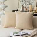 Kevin Textile Farmhouse Faux Linen Decorative Throw Pillow Case Cushion Cover Pillowcase for Sofa 20 x 20 Inch/50cm x 50cm, Set of 2, Cream Beige