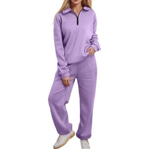 2024 Women Two Piece Outfits Sweatsuit Set Quarter Zip Oversized Sweatshirt Wide Leg Sweatpant Winter Lounge Set Tracksuit, Size XS