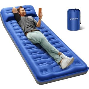 OGERY Sleeping Pad for Camping, 6" Extra-Thick Reinforced Camping Sleeping Pad with Pillows & Built-in Foot Pump, Ultralight Self Inflating Air Mattress Mat for Tent Hiking Essentials Gear (Single, Blue)