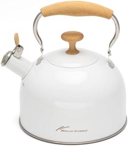Tea Kettle, 304 Stainless Steel Whistling Tea Kettle,2.5 Quart/2.4L Stovetop Tea pot for Induction & Gas Stove with Ergonomic Folding Handle, Loud Whistle for Tea, Coffee, Milk - Milk White