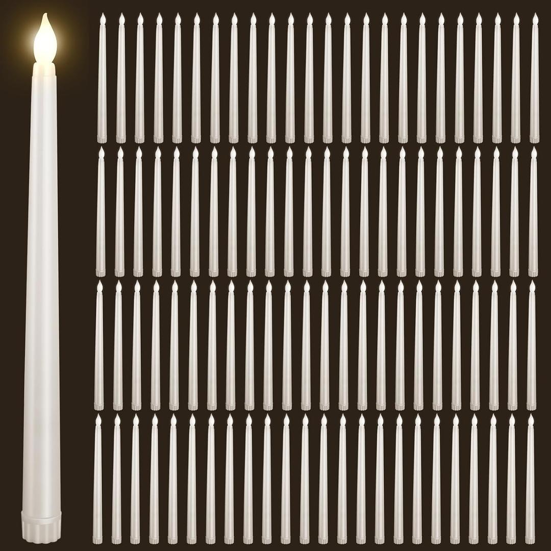 96pcs Flameless Flickering LED Taper Candles Bulk Battery Operated Candles for Christmas Halloween Birthday Wedding Party, (Ivory, 11 inch, 96pcs)