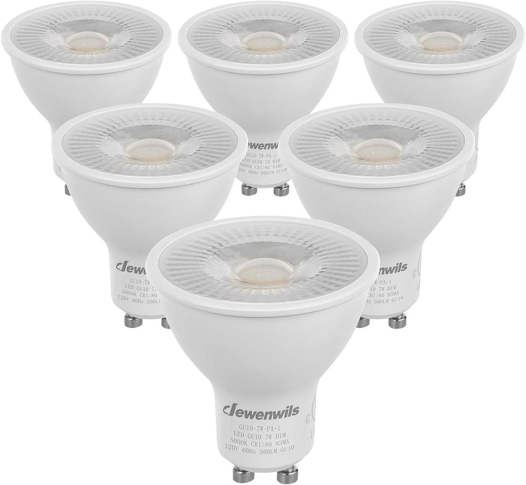 DEWENWILS 6-Pack GU10 LED Light Bulb, Dimmable 5000K Daylight GU10 Bulb Replacement for Track Lighting, 7W(50W Equivalent) LED Bulbs for Living Room, Kitchen Range Hood, Bathroom, 500LM
