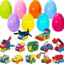 PARSUP 12 Pack Easter Plastic Eggs with Car Building Blocks for Easter Theme Party Favors, Supplies for Easter Egg Hunt, Basket Stuffers/Fillers, Classroom Prize Supplies Toddler Boys Girls