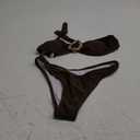 SHENHE Women's 2 Piece Strapless Swimsuits High Cut Metal Ring Tube Top Bandeau Bikini Set (Brown) XS