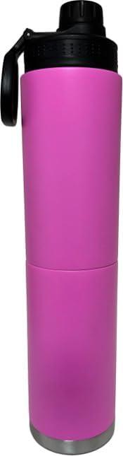 BENTO BOTTLE - Stainless Steel Vacuum Insulated Coffee & Water Bottle, Hot & Cold Beverages - Easy Drink Lid, 32 Fl Oz (900 mL) (Two 16 Fl Oz) Drink Compartments and Solid Storage Base (Rose Red)