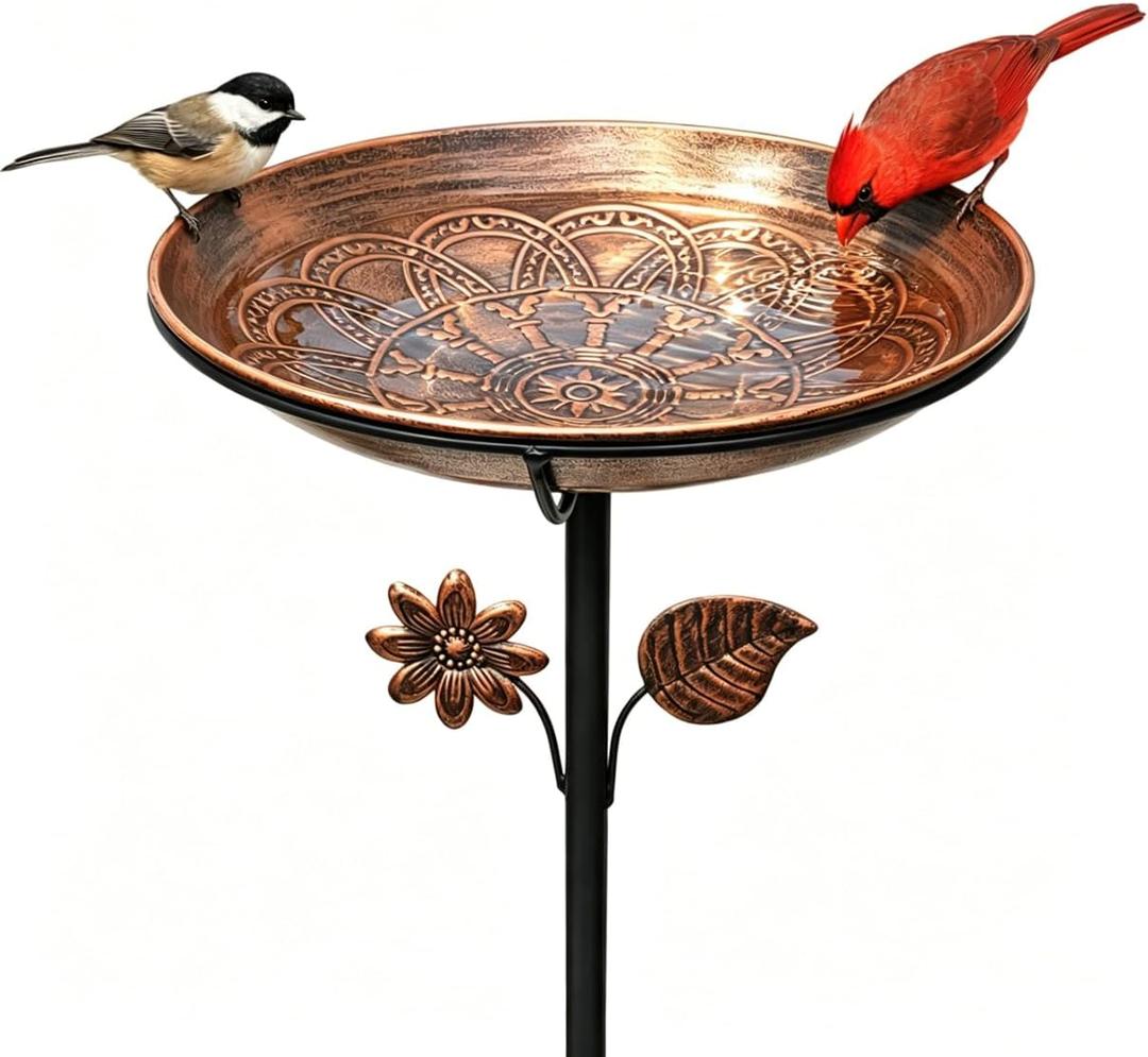 13" Metal Bird Bath for Outside | Rust-Resistant Outdoor Birdbath Bowl with Stake | Adjustable Height Garden Bird Bath, Removable Bowl,Easy to Clean for Yard Lawn Decor