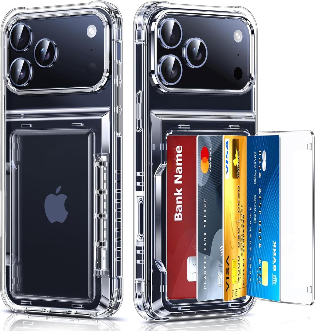 LeYi for iPhone-17-Pro Case Wallet: Clear i Phone iphone17 17pro Card Holder Cover iPone iohone Women Protective Funda para Military Grade Heavy Duty Phone17 iphone17pro Procase, Transparent