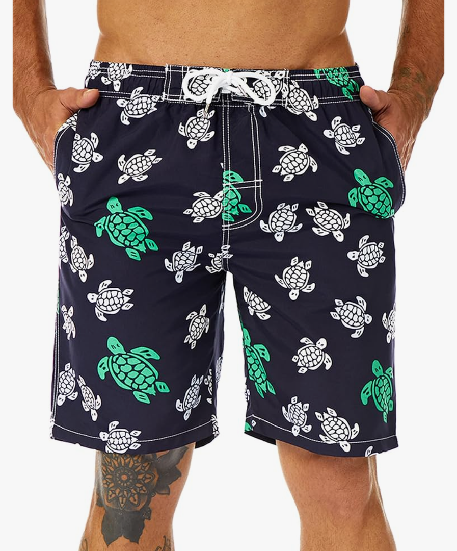KAILUA SURF Mens Swim Trunks Long, Quick Dry Boardshorts, 9 Inches Inseam Bathing Suits with Mesh Lining Sea Turtle 2XL