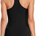 ATTRACO Ribbed Workout Tank Tops for Women with Built in Bra Tight Racerback Scoop Neck Athletic Top, Medium