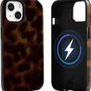 NITITOP Compatible with iPhone 14 Plus / 15 Plus Case Magnetic Compatible with MagSafe Cute Leopard Amber Aesthetic Tortoise Design for Women Men Girls Soft TPU Shockproof Protective Cover - Brown