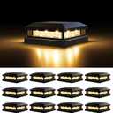 Solar Post Cap Lights Outdoor 12 Packs for 4x4 4.5x4.5 5x5 Vinyl/Wooden Posts, Waterproof Solar Powered Fence Post Light with Warm/Cool Lighting, Black 16LEDs Deck Cap Light for Garden, Patio, Porch