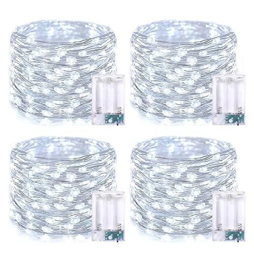 JMEXSUSS 2 Pack 50 LED White Christmas Fairy Lights Battery Operated - 16.1ft Mini Twinkle Lights Indoor Outdoor Waterproof for Dorm Garden Patio Party Wedding Birthday Holiday Decorations