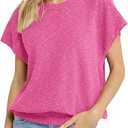Saodimallsu Womens Short Sleeve Sweater Tops Crew Neck Lightweight Knit Casual Loose Fit Summer Basic T Shirts (Large, Pink)