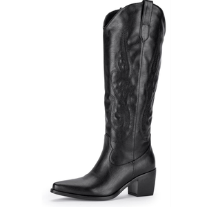 Pasuot Western Cowboy Boots for Women - Knee High Wide Calf Cowgirl Boots with Classic Embroidered, Slip On Pointed Toe Chunky Heel Fashion Retro Classic Pull On Tall Boot for Girls Ladies Fall Winter 10