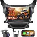2+64G Realdio Android 15 Car Stereo for Hyundai Elantra 2014 2015 2016 with Wireless CarPlay Android Auto, 9" Touch Screen for Elantra Radio with GPS WiFi Bluetooth EQ 26UI Backup Camera MIC