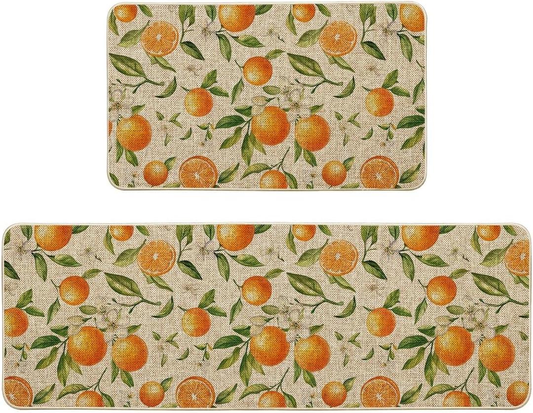 Artoid Mode Orange Spring Kitchen Mats Set of 2, Home Decor Low-Profile Kitchen Rugs for Floor - 17x29 and 17x47 Inch
