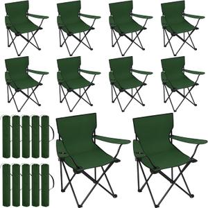 Huwena 10 Pack Folding Camping Chairs with Carry Bags and Cup Holders, Portable Outdoor Lawn Chairs Bulk for Sports Games, Backyard Party, Picnics, Beach, Events(Green)