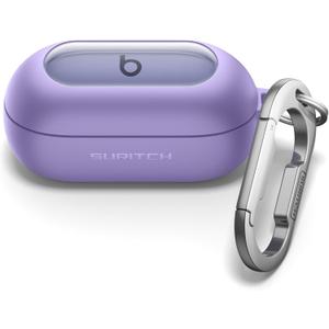 SURITCH Cases for Beats Solo Buds 2024 Case Cover, Magnetic Protective Covers for Beats Solo Buds Wireless Earbuds, Rugged Bumper Case with Magnetic Lok & Carabiner & Keyring & Cleaning Kit, Purple