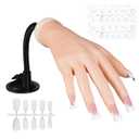 Silicon Practice Hand for Acrylic Nails, Realistic Fake Hand with Stand, 40 Nail Tips and 48 Adhesive Tabs, Reusable & Flexible Mannequin Training Model for Manicure & Nail Art Practice