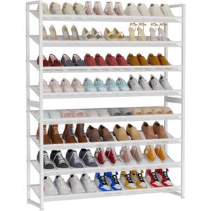 Large Shoe Rack 8 Tier Shoe Organizer, Heavy Duty Metal 4-Tier Stackable Shoe Storage Vertical Shoe Rack for Closet Front Door Entrance, Up to 50 Pairs, 44.8" W x 11.4" D x 56.7" H, White