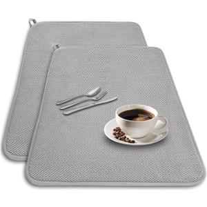 2 Pack Extra Large Microfiber Dish Drying Mat for Kitchen Counter, 30 x 24 Inch Absorbent Dish Drying Pad Dishes Drainer Mats for Countertop, Sink, Refrigerator or Dryer(Grey)