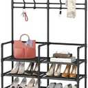 Laiensia 5-Tier Entryway Coat Rack, Coat and Shoe Rack, Entryway Bench Storage Organizer with 8 Hooks for Bedroom, Hallway, Office, Black