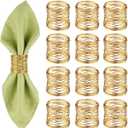 12 Pieces Napkin Rings Holders Handmade Round Mesh Heavy Duty Metal Napkin Rings Holder for Dinner Decoration Dining Table Parties Wedding Christmas(Gold)