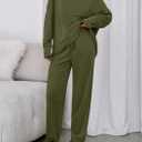 PRETTYGARDEN Womens 2 Piece Matching Lounge Sets 2025 Fall Long Sleeve Boatneck Sweatsuit Drawstring Sweatpants Pockets (Medium, Army Green)