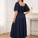 CICIDUDU Plus Size Casual Summer Boho Maxi Dress for Curvy Women Short Sleeve Tiered Flowy A-line Long Dress with Pockets (XL)