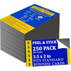 Business Card Magnets Peel and Stick 250 Pack - 2" x 3.5 Magnetic Sheets with Adhesive Backing for Crafts, DIY - Strong Craft Flexible Self Sticky Magnet Set for School Classroom, Fridge, Photo, Cards