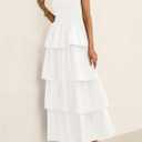 PRETTYGARDEN Women's Maxi Dress 2025 Summer Off Shoulder Smocked Tiered Ruffle Long Flowy Dresses Casual Beach Sundress (White,Large) 